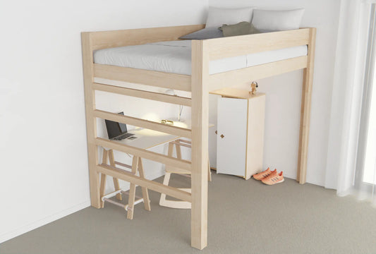 Teen bedroom in Australia with loft bed and study desk underneath