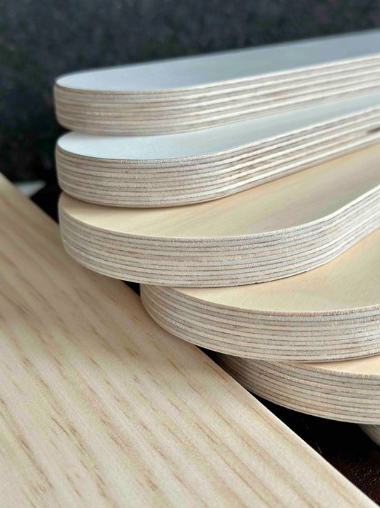 Birch plywood sheets with smooth sealed finish, used for NZ-made kids furniture — durable, easy-clean, child-safe material