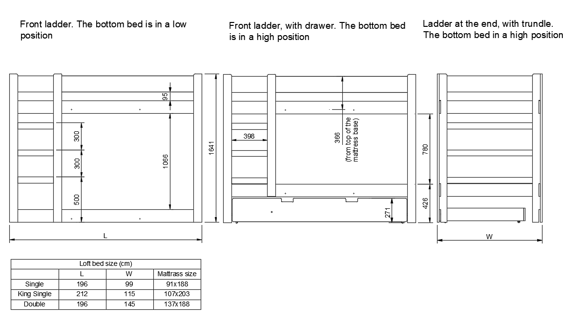 Wooden Multi-Height Bunk Bed