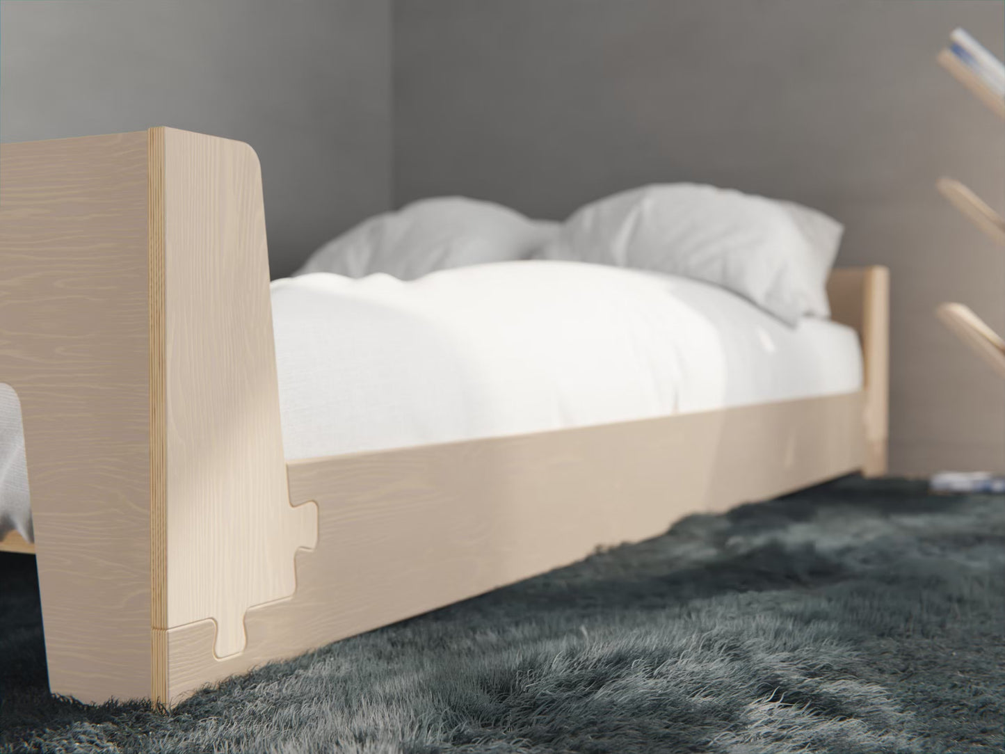 Birch ply flippable bed with headboard or guard rail — Montessori-inspired, safe and sturdy in Australia