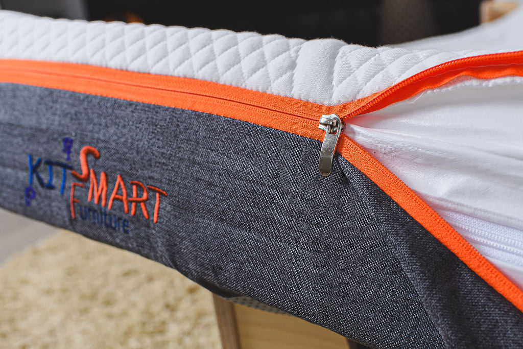 Flippable kids’ mattress with removable washable cover and waterproof inner layer for easy care