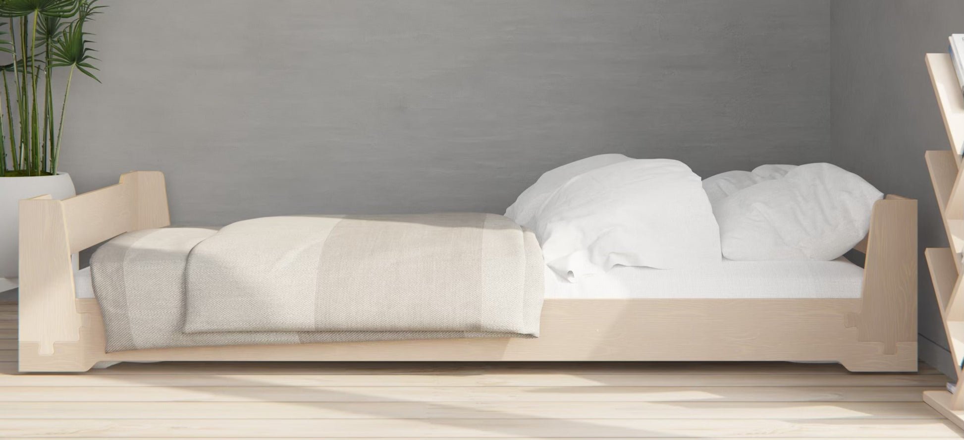 Montessori flippable floor bed made from birch plywood — includes guard rail or headboard, AU stock