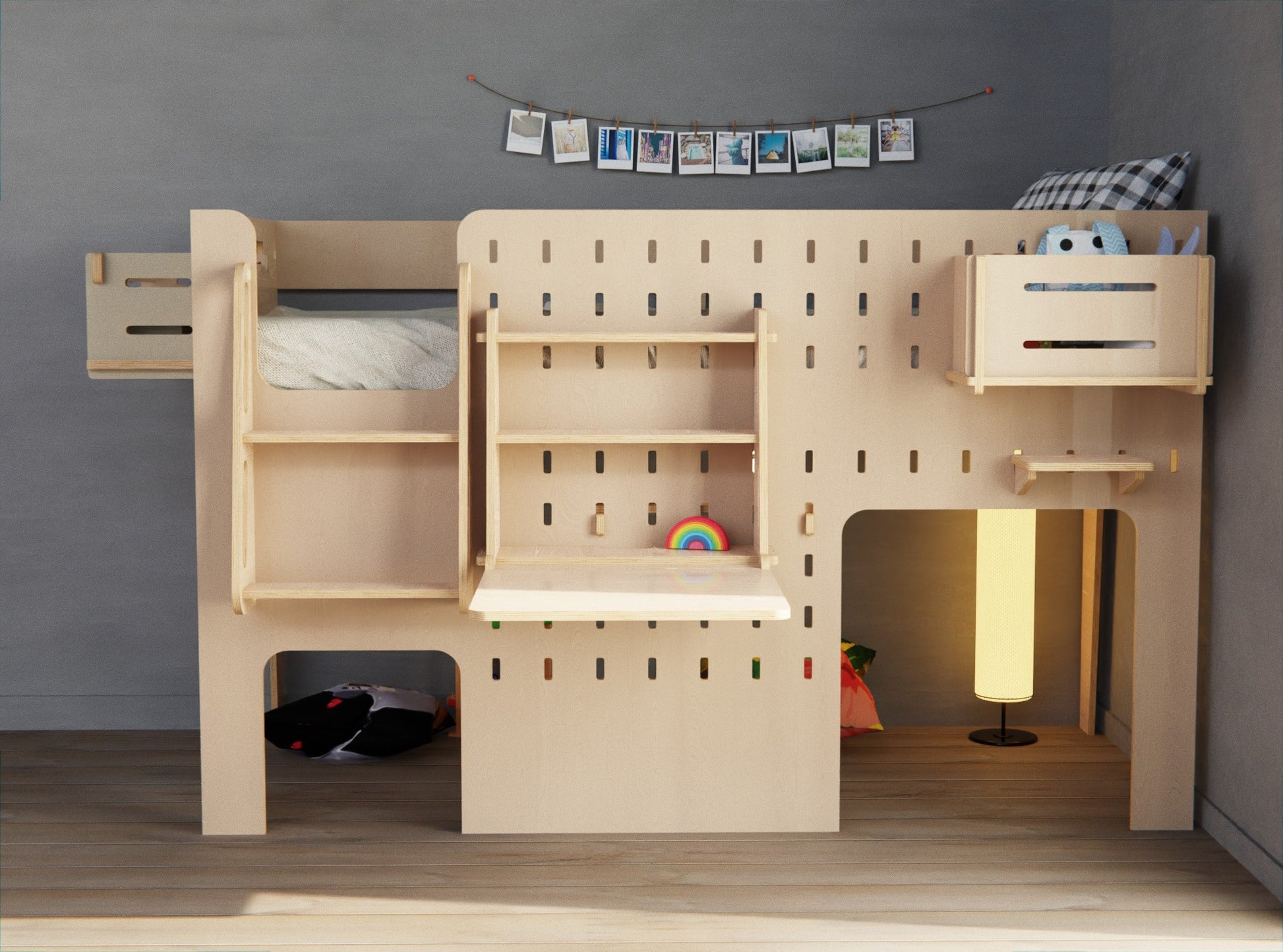 Modern loft bed with adjustable table for kids