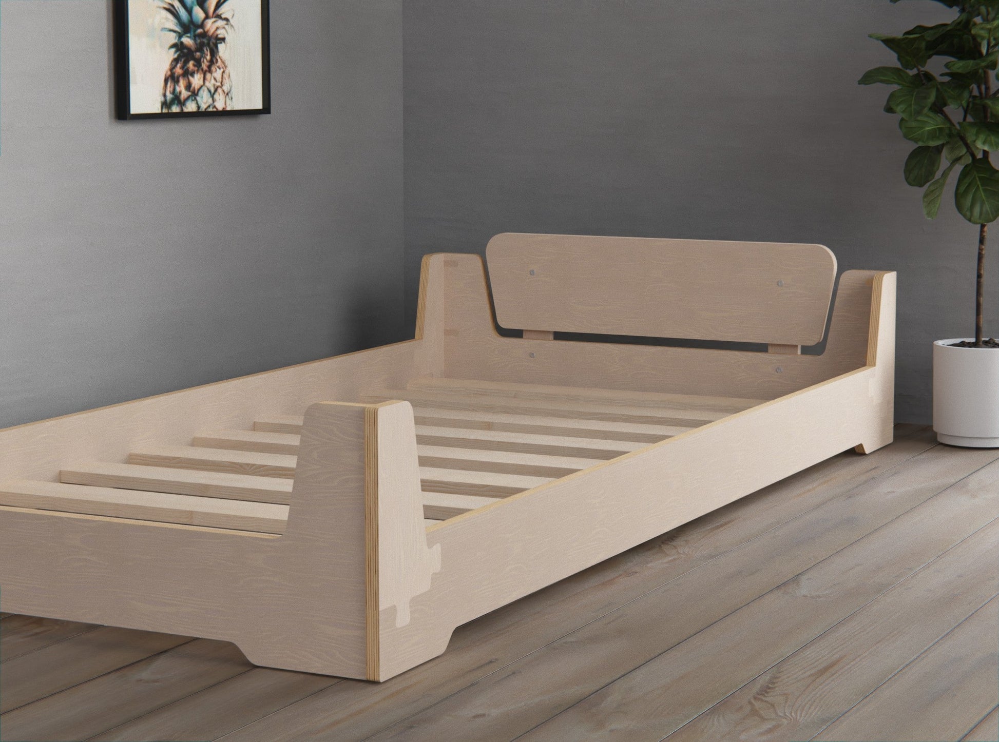 Wooden flippable bed with a headboard