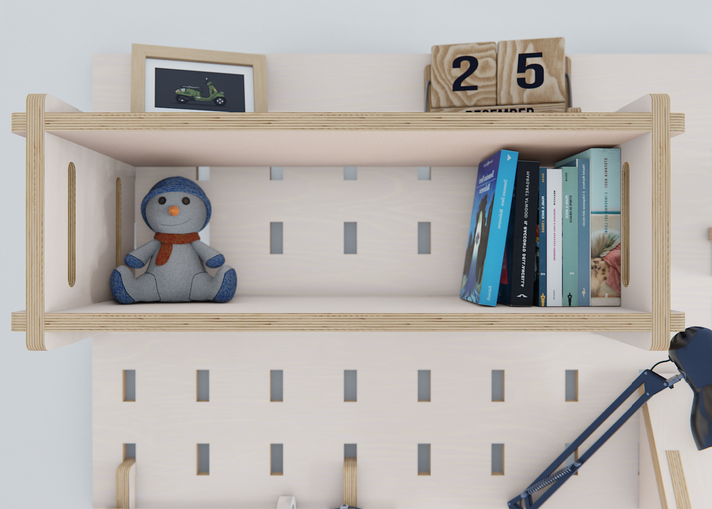 Wooden pegboard with shelf detachable