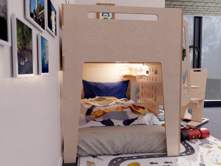 Wooden loft bed for two kids