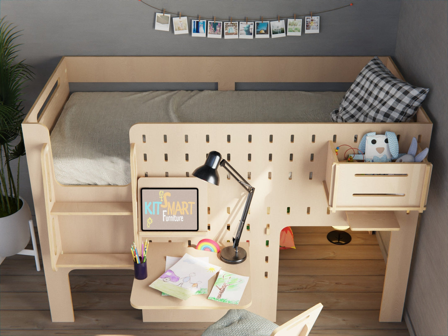 Wooden low loft bed with adjustable desk NZ